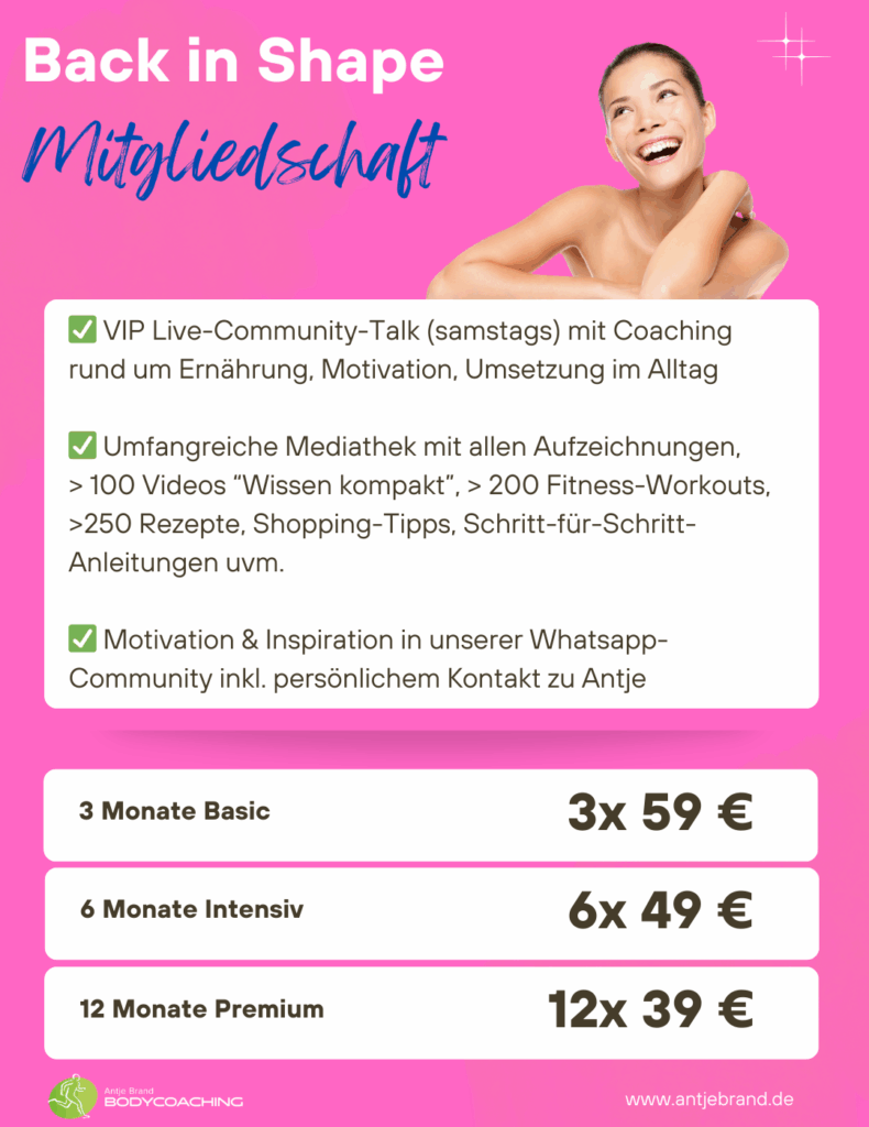 Tauche ein in eine Welt voller Fitness, Gesundheit und Motivation mit unserer Back-in-Shape Challenge Mitgliedschaft!